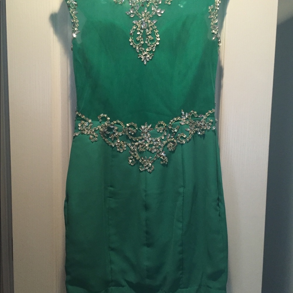 Green sequin and beaded homecoming or formal dress